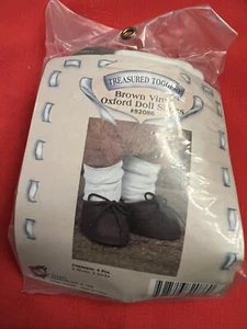 Treasured Toggery Brown Vinyl Oxford Doll Shoes 82086 4 Piece Set Sock Shoes New - Picture 1 of 2