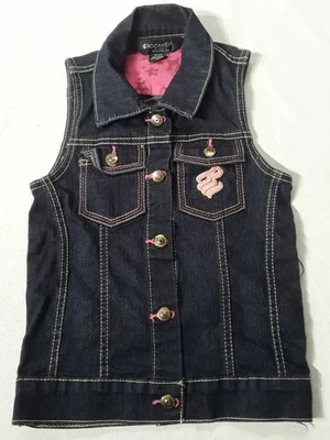 Vestido vaquero vintage Y2K Rocawear lavado oscuro, bordado, niñas talla 9 Foto 1 de 4