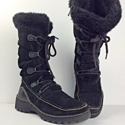 Botas de invierno para mujer BareTraps negras de cuero Baylee imitación piel talla 6M Foto 1 de 4