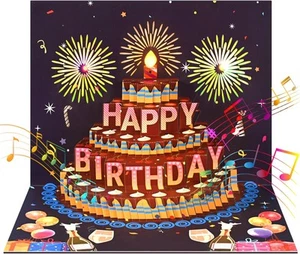 Musical Birthday Cards, 3D Pop Up Greeting Card with Music and Dark Blue - Picture 1 of 8