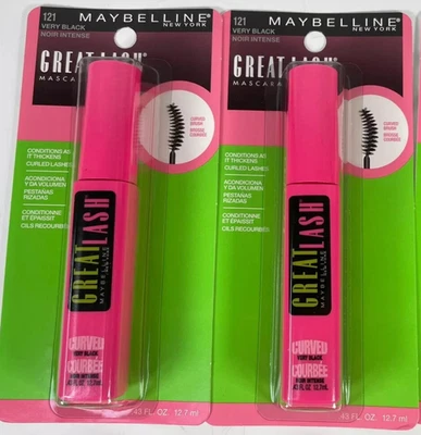 2 Maybelline Great Lash #121 ОЧЕНЬ ЧЕРНАЯ моющаяся тушь для ресниц изогнутая щетка ЗАПЕЧАТАННАЯ - Изображение 1 из 4