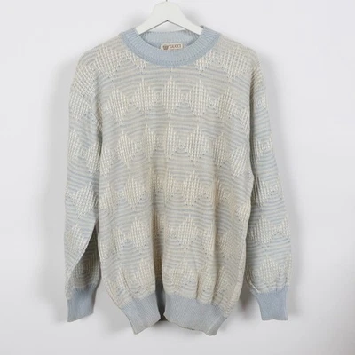 Suéter Geométrico De Colección Años 80 Gucci Para Hombre Algodón Italia Azul Tostado 50 Bandas Grandes Foto 1 de 4