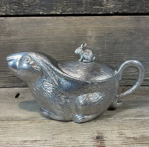 Vintage Arthur Court Aluminium Hase Kaninchen Sauciere/Sauciere - Bild 1 von 10