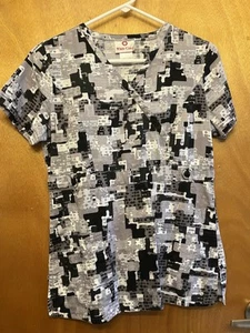 Two XS Scrub Tops White Cross/ Cherokee Scrub Tops Black Gray And White - Picture 1 of 5