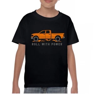 Roll With Power American Pickup Truck Youth T-shirt Offroad 4x4 Rugged Kids - Picture 1 of 50