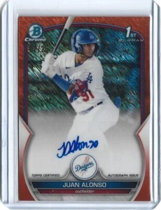2023 BOWMAN CHROME ORANGE WAVE REFRACTOR AUTOGRAPH AUTO JUAN ALONSO # 02/25 - Picture 1 of 2