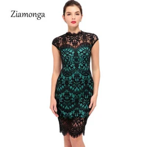 Damen Sommerkleid 2017 elegant knielang Midi Blumenmuster Spitzenkleid Kleidung zur Arbeit  - Bild 1 von 8