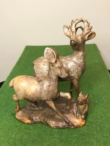 Vintage Chinese Carved Soapstone Deer Family wiith Fawn Sculpture - Picture 1 of 14