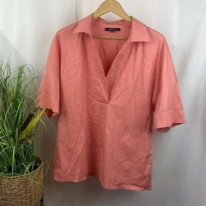 Lafayette 148 Peach Long Sleeve V Neck Fitted Blouse Top M - Picture 1 of 3