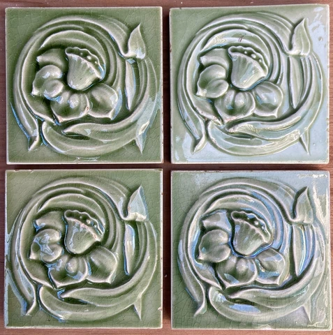 3X3  ENGLAND ANTIQUE ART NOUVEAU MAJOLICA 4-SET TILE C1900 Cover