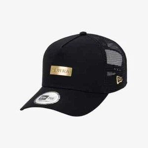 New Era Metal Plate A-frame Trucker Ball Cap, Black Gold - Picture 1 of 7