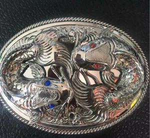 Men Thai Buckle Belt the Fish , Stainless Steel, Unique By Thai Hand Made - Picture 1 of 1