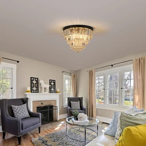 20" Luxury K9 Crystal Chandelier Flush Mount Ceiling Light Pendant Lamp Fixture - Picture 1 of 9