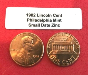 1982 P LINCOLN CENT - SMALL DATE ZINC - HAND PICKED GEM RED UNCIRCULATED - Picture 1 of 2