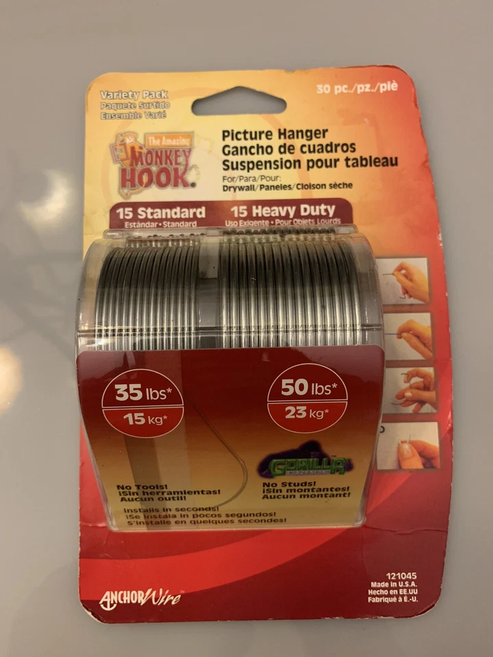 Hillman 121045 Picture Hanger 30lb-50lb Monkey Hook 30pc