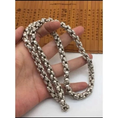 ALTA QUALITÀ Argento Tibetano Teschio Skull Collana - Immagine 1 di 4
