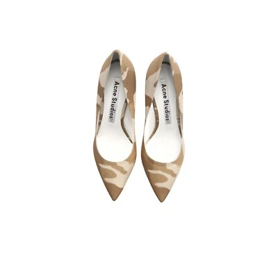 ACNE STUDIOS Pointy Toe Pumps Beige Tone Camouflage Andrea Print Satin Size 37.5 - Image 1 of 4