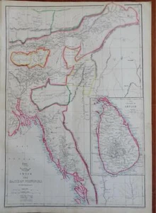 Farther India Myanmar Ceylon Calcutta Sri Lanka c. 1856-72 Weller map - Picture 1 of 5