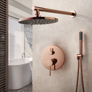 Rose Gold 8"Round Rain Shower Head W/Arm 2-Way Mixer Tap Valve Hand Spray Faucet - Picture 1 of 10
