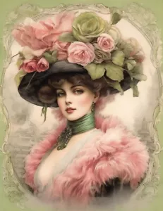 Cappello e pelliccia rosa rosa vintage donna vittoriana in blocco tessuto trapunta artigianale 8x10 - Foto 1 di 1