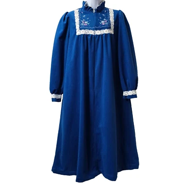 Vestido Donna Richard Terciopelo M Volantes Encaje Floral Bordado Azul De Colección EE. UU. Foto 1 de 4