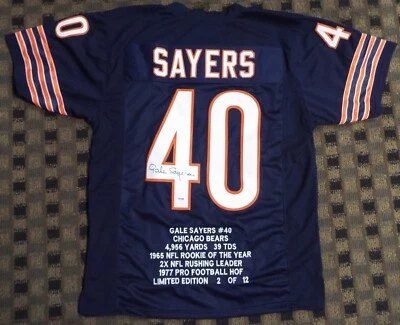Gale Sayers - SIGNED Chicago Bears Stats Jersey - PSA Authenticated - XL ~#6176 - Image 1 of 4