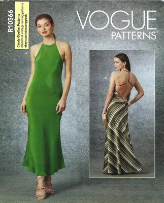 Vogue R10566 Bias Cut Slip Dress, Strappy Open Back Sz 16-24 UNCUT Pattern V1697 - Image 1 of 4