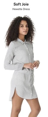 NEW Soft • Joie 'Hewette' Drawstring Shirt Dress in Porcelain/ Caviar Sz XS $138 - Image 1 of 4