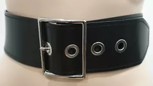 Cintura in vita SANDRO PARIS nera in pelle larga larghezza tono argento ferramenta UK 8 NUOVA! - Foto 1 di 7