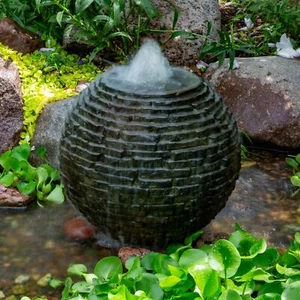 Aquascape 18 inch Dia (46 cm) Stacked Sphere Outdoor Fountain, Slate Gray - Picture 1 of 5