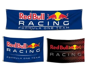 Bull Red Racing Flag Banner for Fans 3x5ft Car Logo Show Garage Decor NEW - Picture 1 of 18
