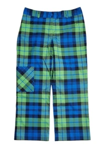 Lilly Pulitzer Blue & Green Plaid Crop Pants Size 2 Cotton Nylon Stretch - Picture 1 of 3