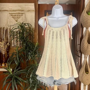 She + Sky Davila Natur Pullover Tank M Creme Häkel Boho Festival Top Coastal - Bild 1 von 10
