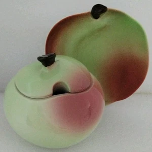 Vintage Hand Painted Carlton Wear Apple Sauce Boat and Serving Saucer. - Picture 1 of 14