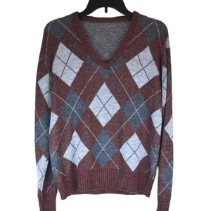Suéter Pullover Para Mujer Acrílico Tejido Argyle Cuello en V, Mediano Academia Hecho en EE. UU. - Imagen 1 de 7