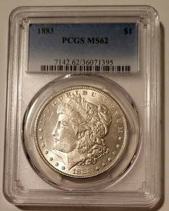 1883 Morgan Silber Dollar VAM-26 MS62 PCGS Rückseite mit Aufkleber - Bild 1 von 5
