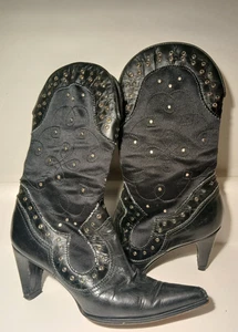 Women’s Stuart Weitzman Boot Size 6 1/2 B Leather Studded Western Heeled Boots - Picture 1 of 16