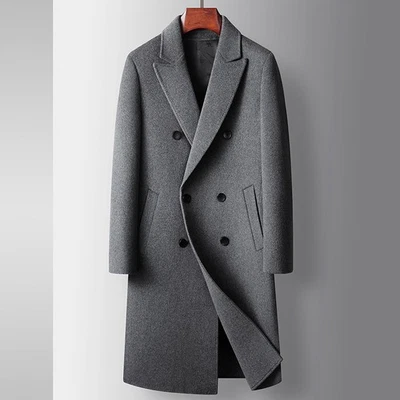 Двубортный мужской шерсти пальто осень средней длины бизнес шерстяной плащ - Изображение 1 из 4