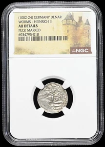GERMANY, Worms. Heinrich II, 1002-1024, Silver Denar, NGC AU, Viking Peck marks! - Picture 1 of 2