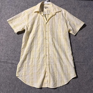 Burberry Short Sleeve Button Up Shirt Mens Small Yellow Striped Plaid  - Picture 1 of 6