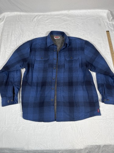 VETEMENTS Wrangler Plaid Flanella Nero e Blu Uomo Sherpa Foderato Shacket Taglia L