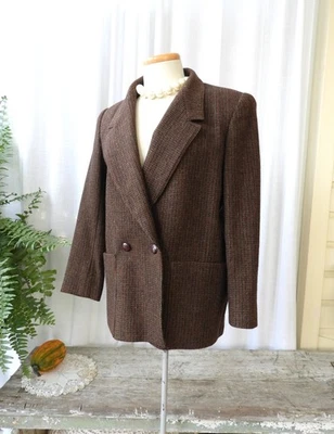 Blazer De Colección Damas Marrón Lana Tweed Años 80 Dbl Pecho Giorgio Sant'Angelo Talla S/ Foto 1 de 4