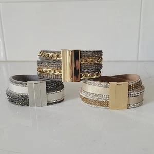 3 Stück Kunstleder Wickel Mehrlagig Armbänder Strass Magnetverschluss Boho - Bild 1 von 10