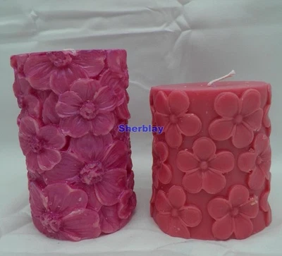 Pink Daisy & Spring Flower Small Candles Floral Soy Wax Pillars Aroma Decor - Image 1 of 3