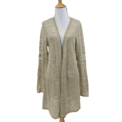 Cárdigan para mujer Eileen Fisher M mediano crema mezcla de lino semi transparente manga larga Foto 1 de 4