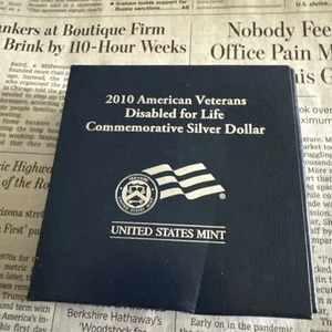 2010 W American Veterans Disabled for Life Commemorative Silver Dollar Box & COA - Picture 1 of 1