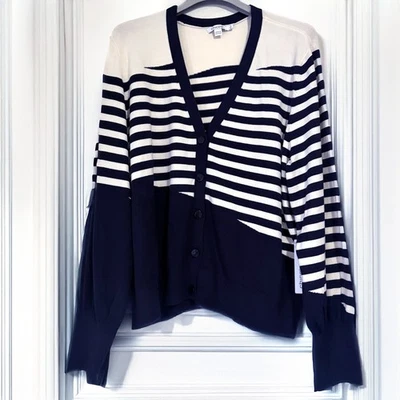 Cárdigan Suéter Tejido CHICO'S NUEVO CON ETIQUETAS Mezcla Rayas Mangas Globo Talla 3/XL Foto 1 de 4