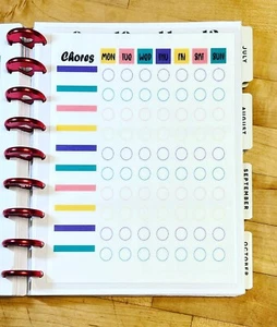 Family Kids CHORES Chart Dashboard for use with the Classic Happy Planner - Picture 1 of 4