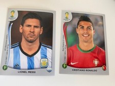 FIFA Panini RONALDO and MESSI Sticker CR 7 MESSI WORLD CUP 2014 PLATINUM PSA