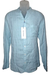 Camisa Roundtree Yorke Caribe Manga Larga Grande Cristal Azul Banda Cuello Lino - Imagen 1 de 7